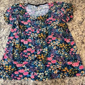 Torrid Multicolor Floral Blouse with Puff Sleeves